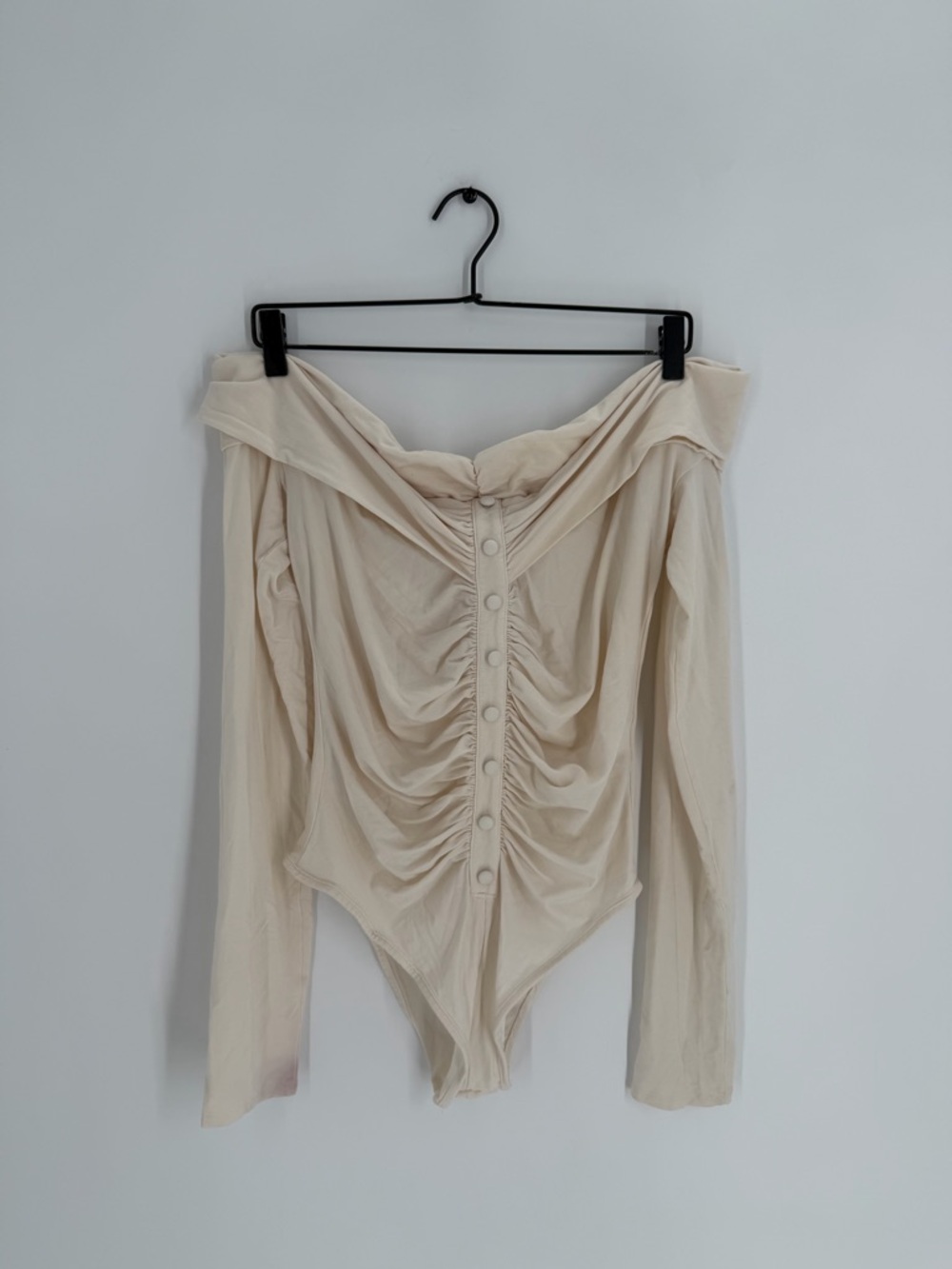 The Line By K Lunar Off The Shoulder Shirting Button Front Bodysuit In Vanilla